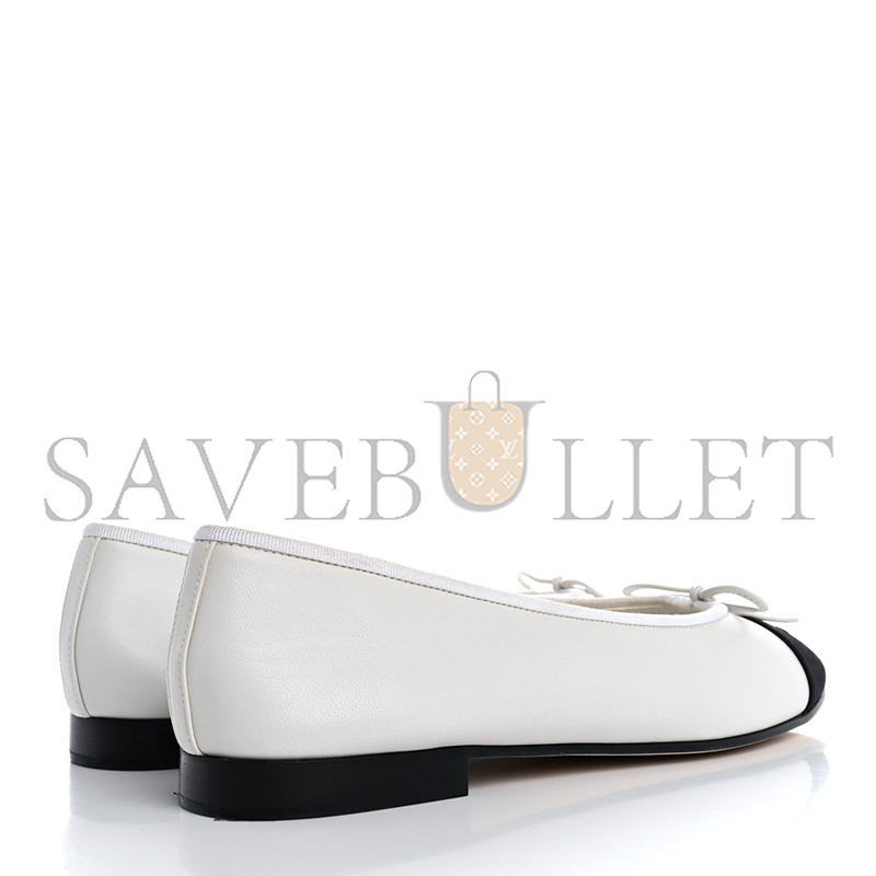 Ch**el lambskin cap toe cc ballerina flats white black
